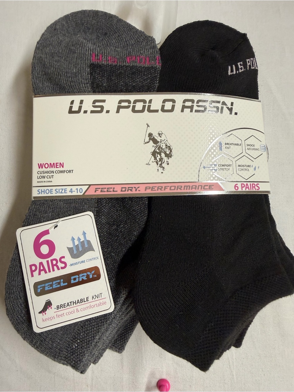 U.S. Polo Assn. Women’s Low Cut Cushion Socks - Black & Gray (6 Pairs)